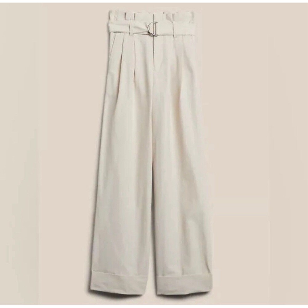 Banana Republic Wide Leg Paperbag Pants Womens Size 6 Transition Cream High Rise